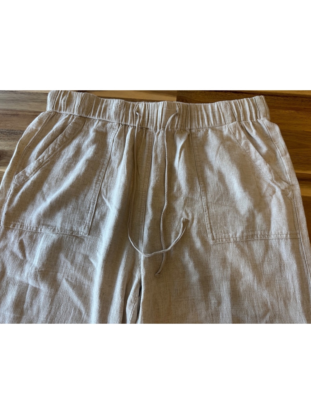 Thread & Supply Women’s XL Linen Blend Wide Leg Pants Natural Beige Frayed Hem - Picture 3 of 9